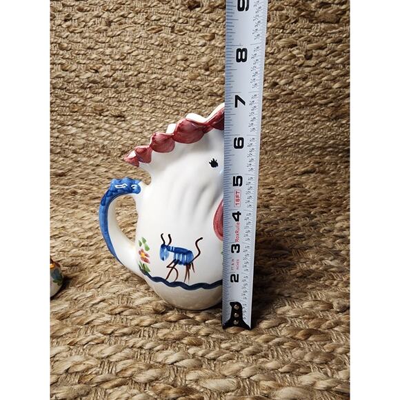 Vintage Pottery Hand Painted Rooster Pitcher Set Italy GIOVANNI VIETRI The Ants - Picture 13 of 16